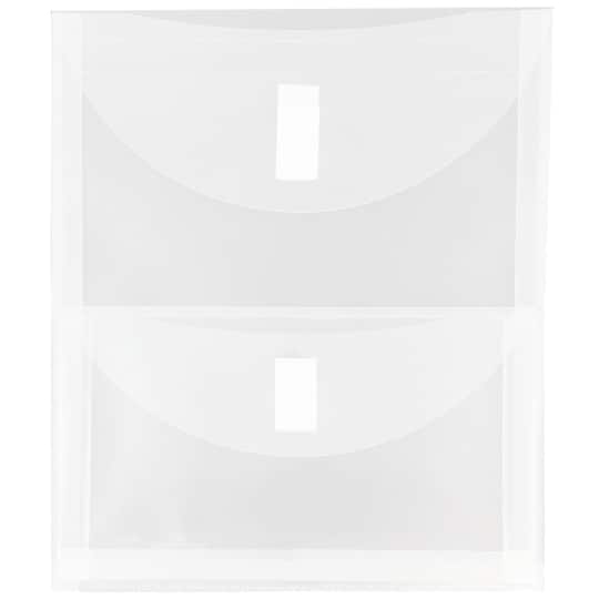 JAM Paper 9.75" x 11.5" Clear 2-Pocket Plastic Hook & Loop Closure Envelopes, 12ct.